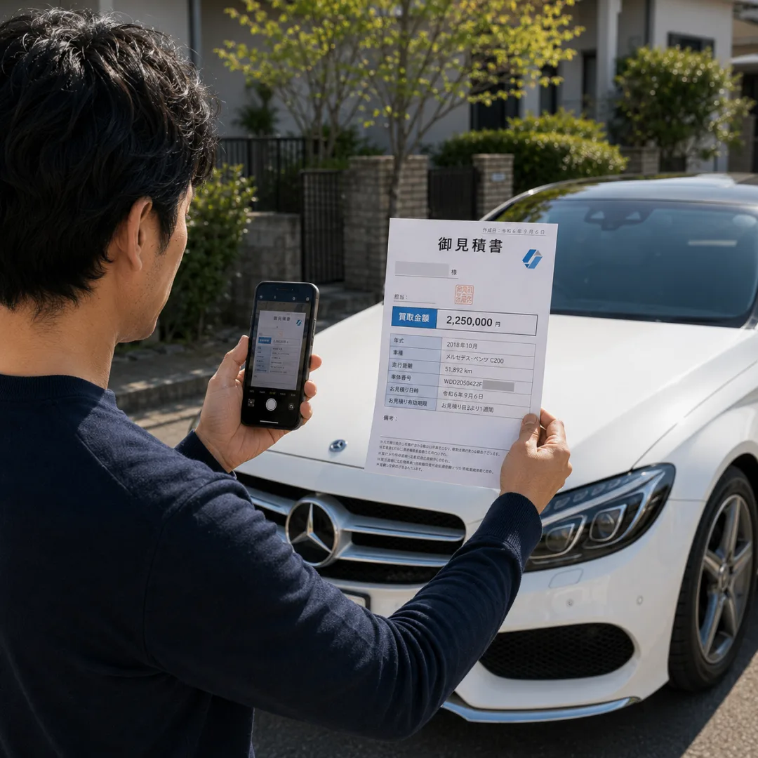 他社の査定書をスマホで撮って送るだけ